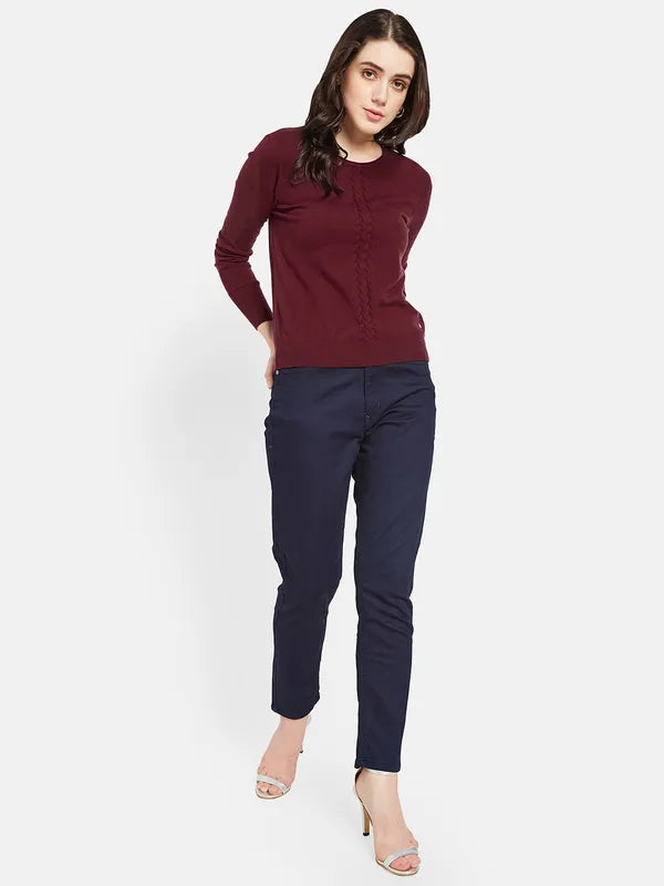 Mettle Women Maroon Cable Knit Pullover Online now