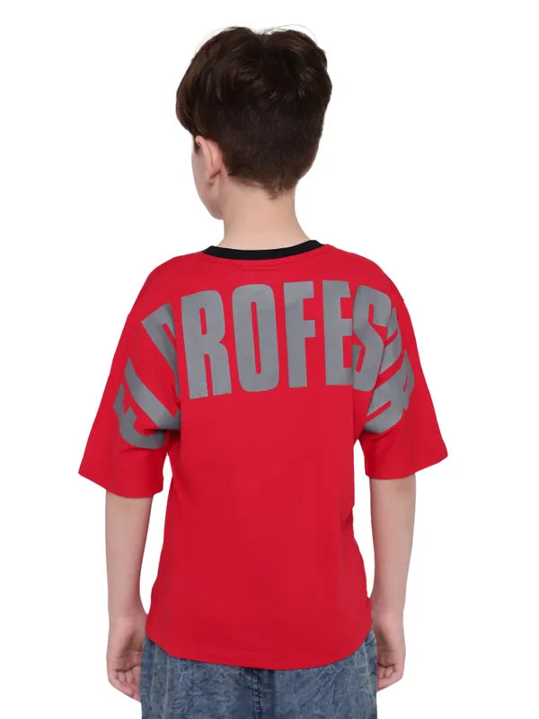 Octave Boys Typography Printed Round Neck Cotton T-Shirt Hot on Sale