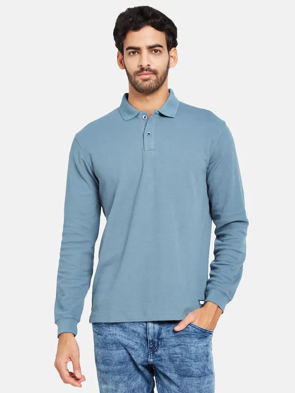 Mettle Men Blue Polo Collar T-Shirt For Sale