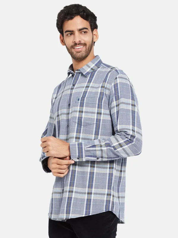 Mettle Men Blue Checked Casual Shirt Supply