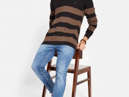 Striped Mock Collar Cotton Pullover Online now