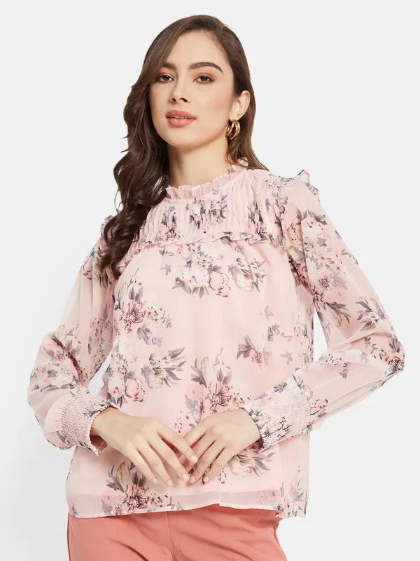 Ruffled Neck Floral Top Hot on Sale