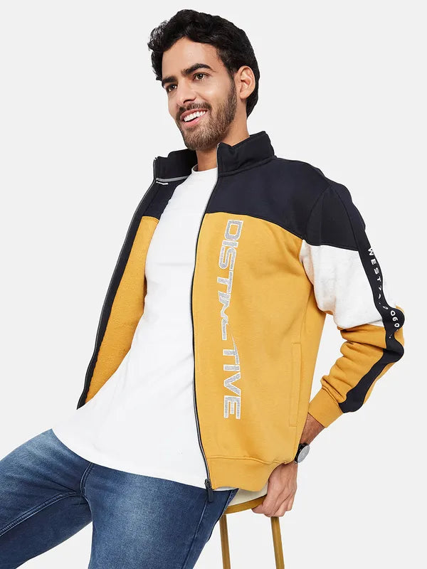 Octave Men Yellow Colourblocked Sweatshirt Fashion