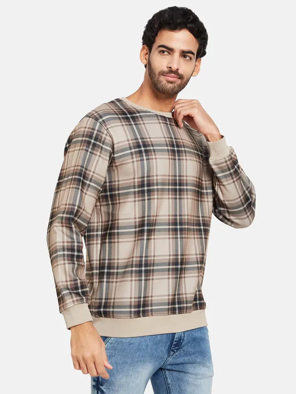 Octave Men Khaki Checked Sweatshirt Hot on Sale