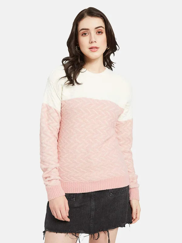 Mettle Women Pink  White Colourblocked Pullover For Sale