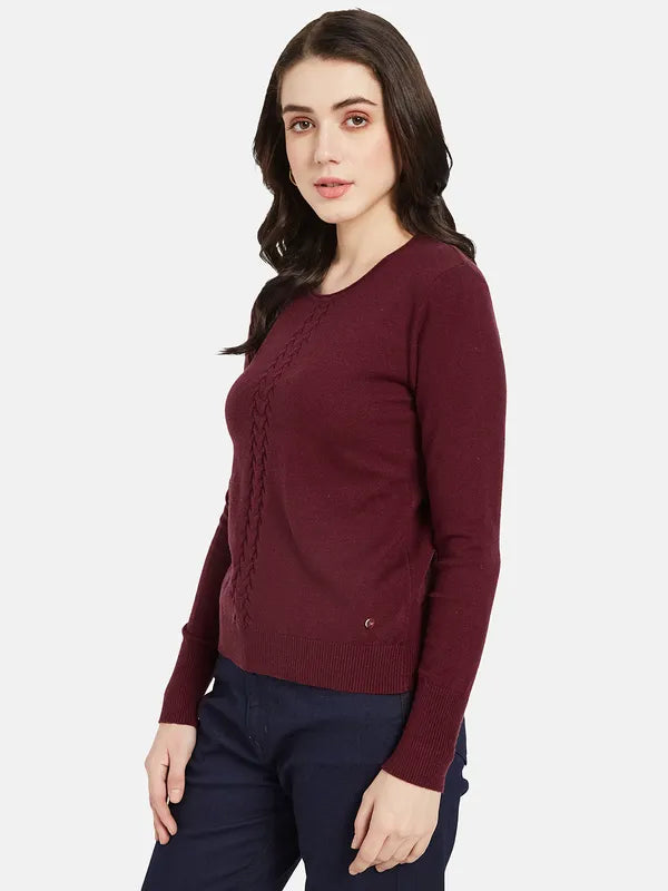 Mettle Women Maroon Cable Knit Pullover Online now