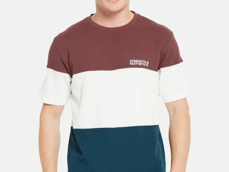 Octave Round Neck Short Sleeves Colourblocked Regular Fit Cotton T-Shirt Online Sale