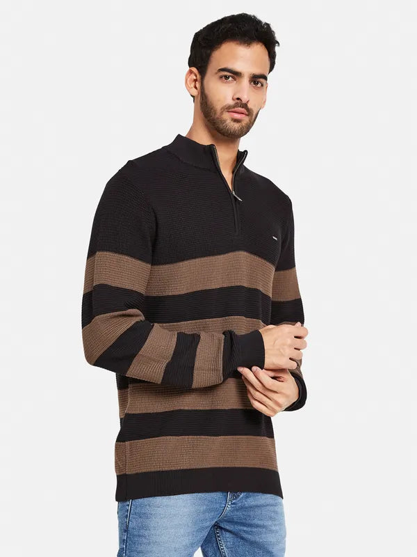 Striped Mock Collar Cotton Pullover Online now