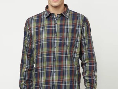 Mettle Men Olive Green Tartan Checks Checked Casual Shirt For Discount