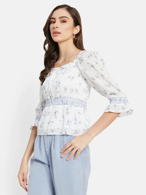 Smocking Floral Print Top Cheap