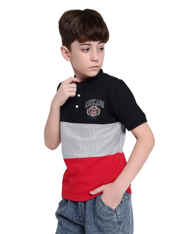 Octave Boys Colourblocked Nautical Polo Collar Cotton T-Shirt Online now