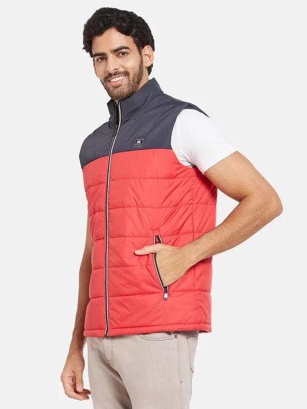 Mettle Men Red Colourblocked Woven Jacket For Cheap