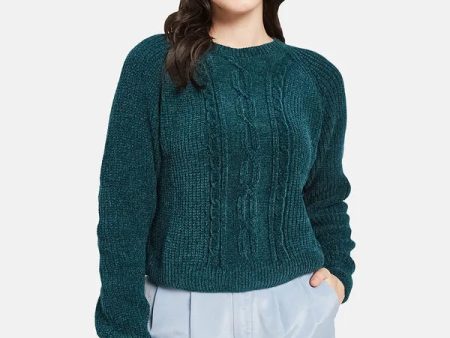 Mettle Women Green Cable Knit Pullover Online