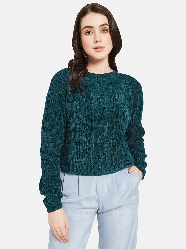 Mettle Women Green Cable Knit Pullover Online