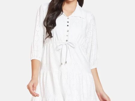 Mettle Self Design Shirt Collar Cotton Fit  Flare Dress Online now