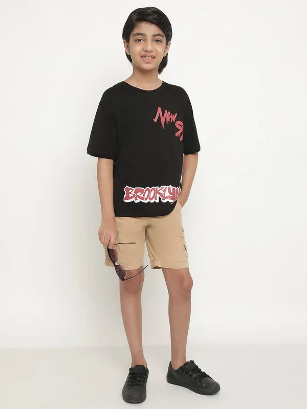 Octave Boys Typography Printed Drop Shoulder Cotton T-Shirt on Sale