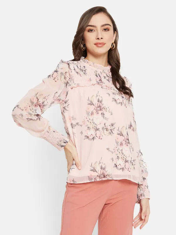 Ruffled Neck Floral Top Hot on Sale