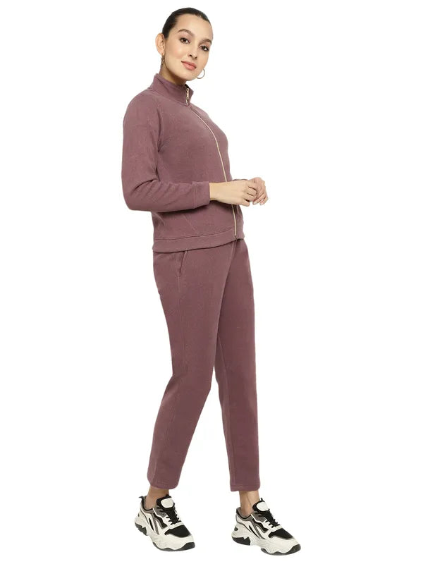 Mettle Women Purple Solid Fleece Tracksuit Discount