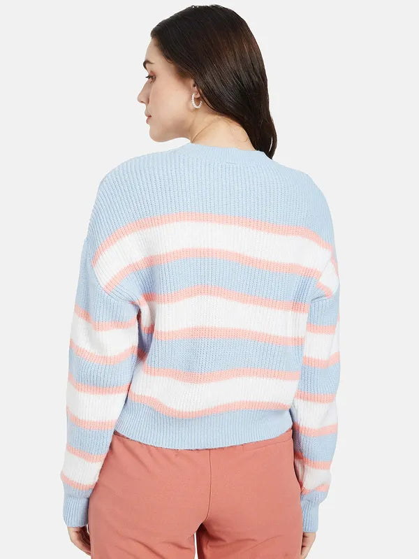 Mettle Women Blue  White Striped Pullover Cheap