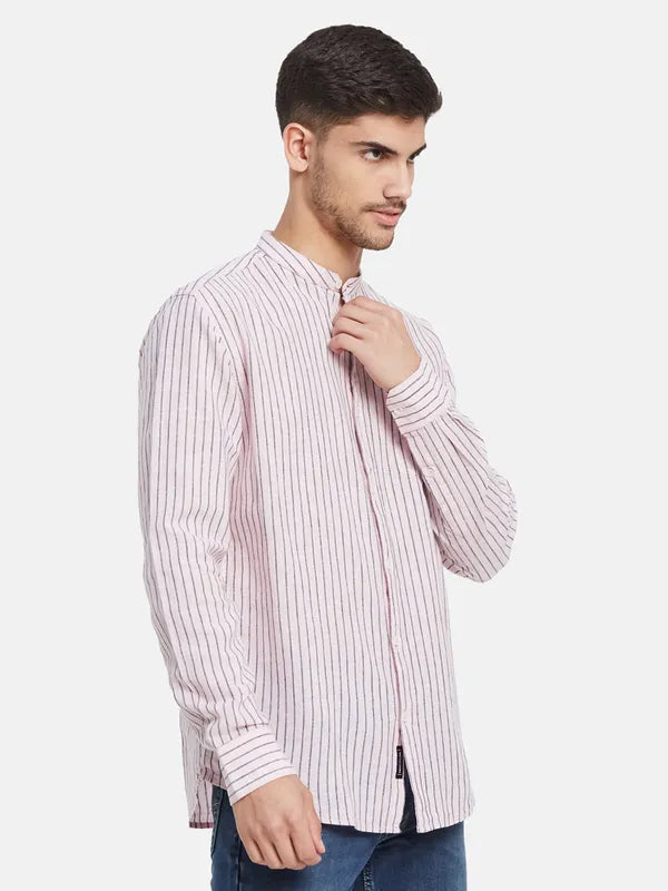 Vertical Stripes Mandarin Collar Shirt For Cheap