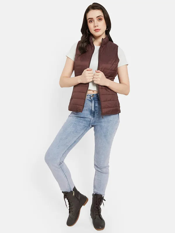 Mettle Women Maroon Quilted Jacket Cheap