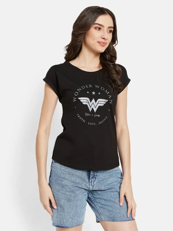 Warner Bros Wonder Woman Typographic Print T-Shirt Online Hot Sale