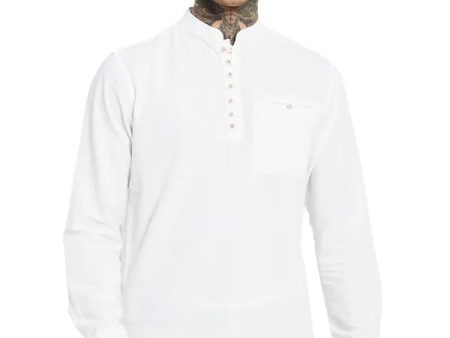 Mettle Mandarin Collar Opaque Casual Shirt For Sale