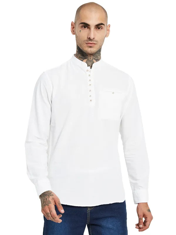 Mettle Mandarin Collar Opaque Casual Shirt For Sale