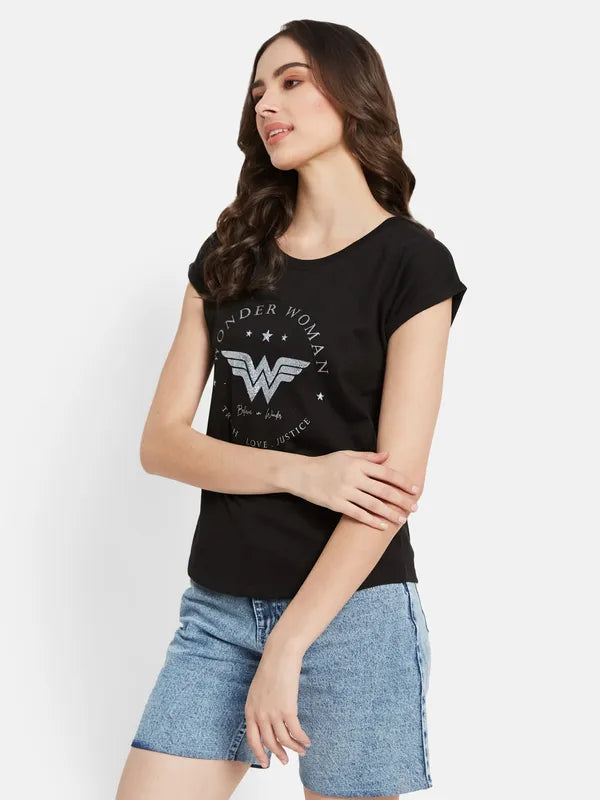 Warner Bros Wonder Woman Typographic Print T-Shirt Online Hot Sale