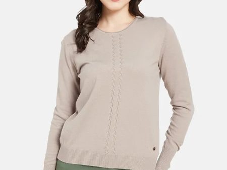 Mettle Women Beige Cable Knit Pullover on Sale