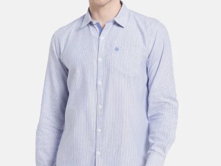 Men Blue White Striped Casual Shirt For Cheap