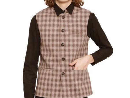 Mettle Men Brown Checked Waistcoat Discount