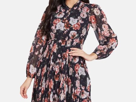 Mettle Floral Printed Cotton Fit  Flare Dress Fashion