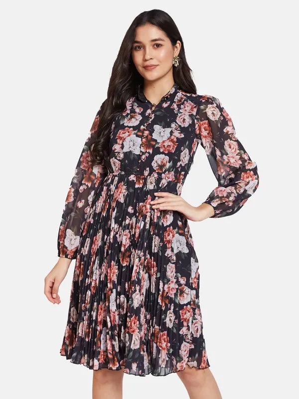 Mettle Floral Printed Cotton Fit  Flare Dress Fashion