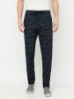 Octave Men Navy Blue Printed Cotton Track Pants Fashion