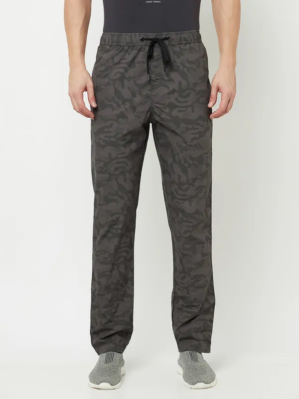 Octave Men Grey Printed Cotton Track Pants Fashion