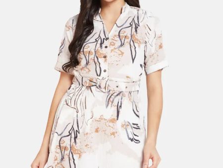 Mettle Floral Printed Mandarin Collar Cotton A-Line Dress For Cheap