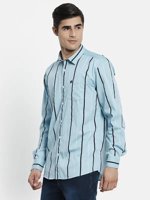 Men Blue Striped Cotton Full Sleeve Casual Shirt Online Hot Sale