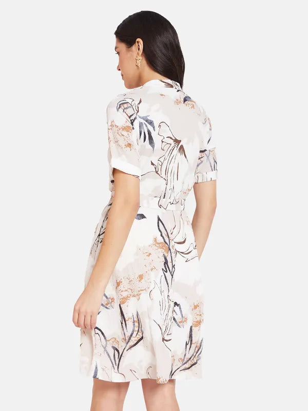 Mettle Floral Printed Mandarin Collar Cotton A-Line Dress For Cheap