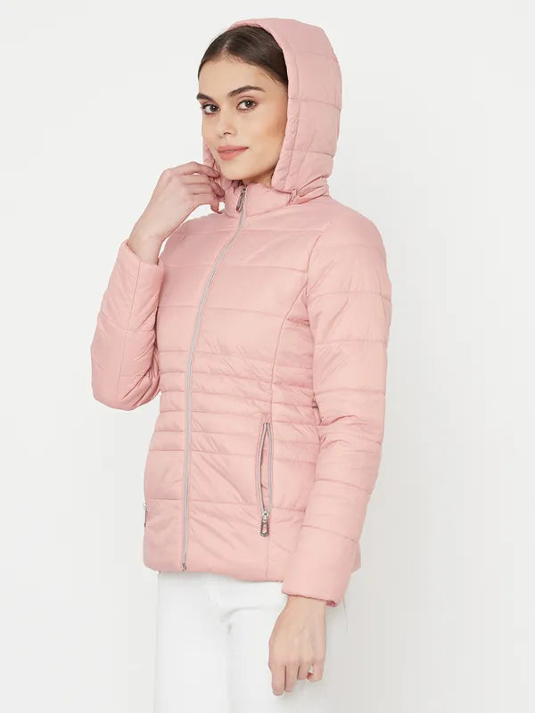 Mettle Women Pink Full Sleeve Puffer Jacket on Sale