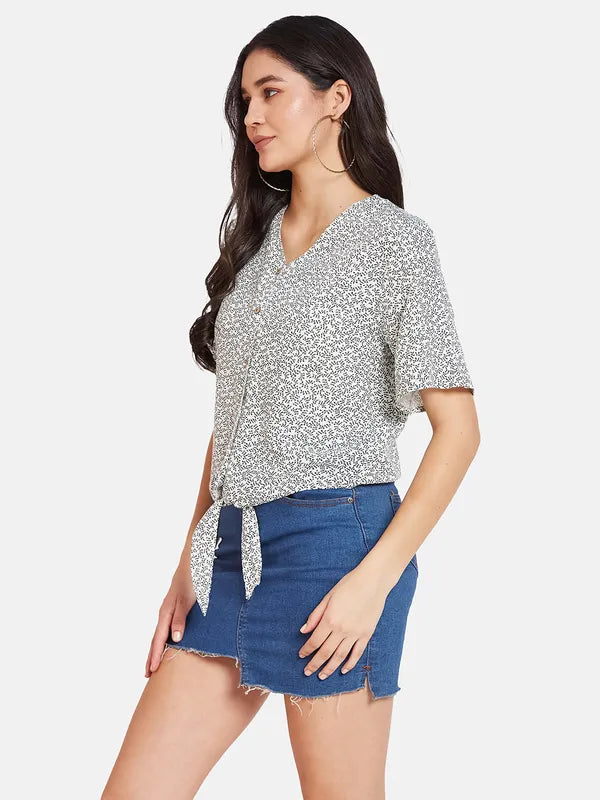 Mettle Conversational Print V-Neck Cotton Shirt Style Top For Discount