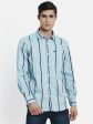 Men Blue Striped Cotton Full Sleeve Casual Shirt Online Hot Sale