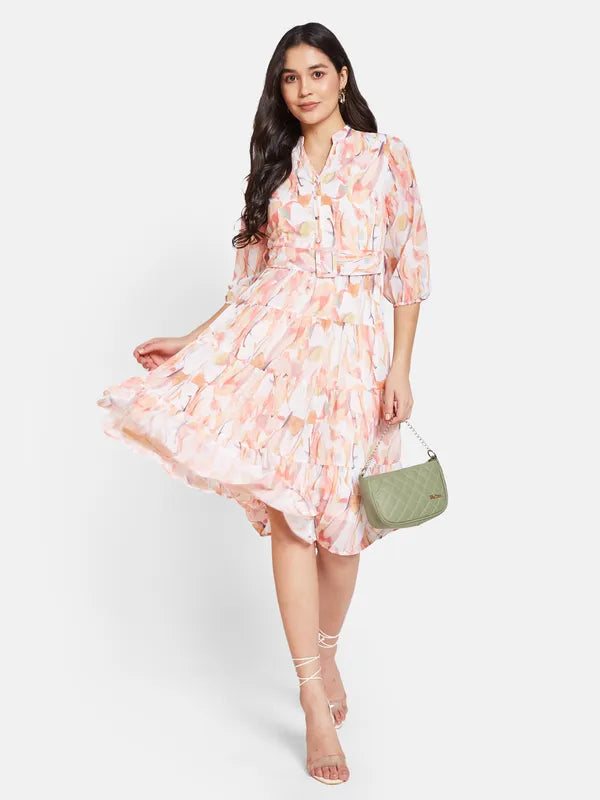 Mettle Floral Printed Mandarin Collar Cotton Fit  Flare Dress Supply