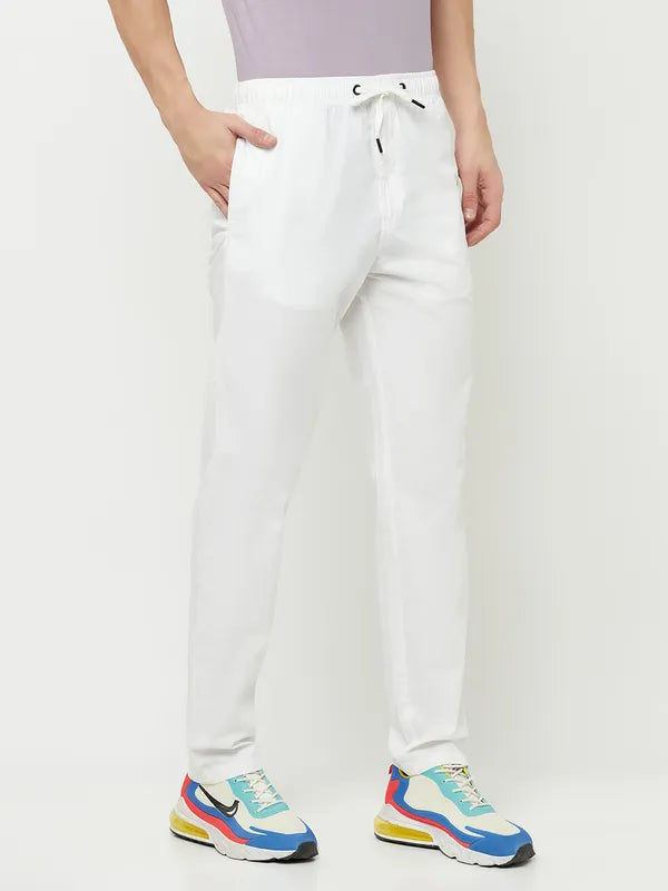 Octave Men White Solid Track Pants For Cheap