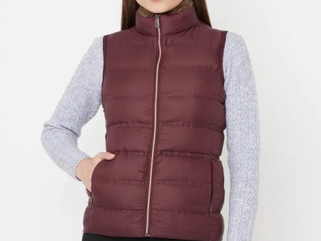 Mettle Women Maroon Sleevless Puffer Jacket Hot on Sale