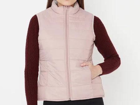 Mettle Women Pink Geometric Sleevless Puffer Jacket on Sale