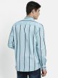 Men Blue Striped Cotton Full Sleeve Casual Shirt Online Hot Sale