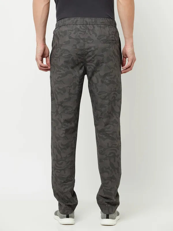 Octave Men Grey Printed Cotton Track Pants Fashion