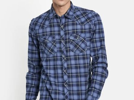 Men Blue Regular Fit Tartan Checks Casual Shirt on Sale