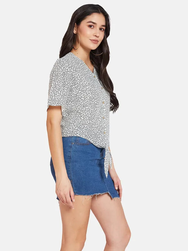 Mettle Conversational Print V-Neck Cotton Shirt Style Top For Discount